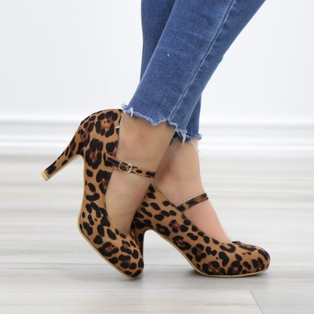 Leopard Suede Low Heel Rockabilly Pumps - Picture 3 of 14
